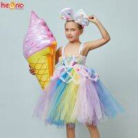 Candy Girls Kids Ice Cream Tutu Dress With Bows Children Birthday Cake Smash Photo Food Costume Girls Dance Pageant Gown Dress