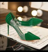 2022 New Woman Pink Pumps Luxury Designer Metal Pointed Stiletto Shallow Mouth Single Shoes High Heels Women Green Party Shoes