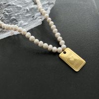 [Free ship] steel niche wordless square brand pendant fade natural pearl clavicle chain ladies all-match light luxury new style