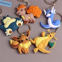 POUEVE ของเล่นพีวีซี Dragonair Eevee Snorlax Vulpix พวงกุญแจห้อยกระเป๋าพวงกุญแจถุงพวงกุญแจโปเกมอน