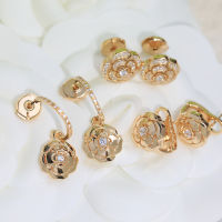 New Fashion Trend Hot Selling Jewelry S925 Sterling Silver Champagne Gold Camellia Rose Earrings Elegant Lady Womens Ear Studs