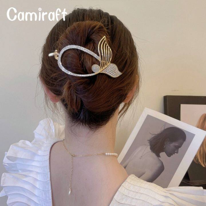 camiraft-กิ๊บดอกไม้ไข่มุกหัวเข็มขัดรูปกบโลหะติดเพชรกิ๊ฟหนีบผมหรูหรา2ชิ้นแฟชั่นน่ารักสง่างามสไตล์เกาหลีสำหรับเครื่องประดับผมผู้หญิงหญิงสาว