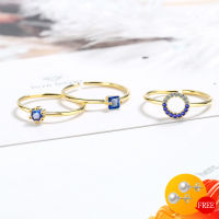 Trendy Ring 925 Silver Jewelry for Women Wedding Engagement Party Accessories with Zircon Gemstone 3 in 1 Open Finger Rings Set