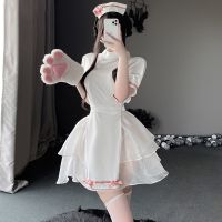 Women Sexy Lingerie Nurse Uniform Cosplay Costumes Outfit with Headpiece White Lace Backless Sleepwear Temptation Dress