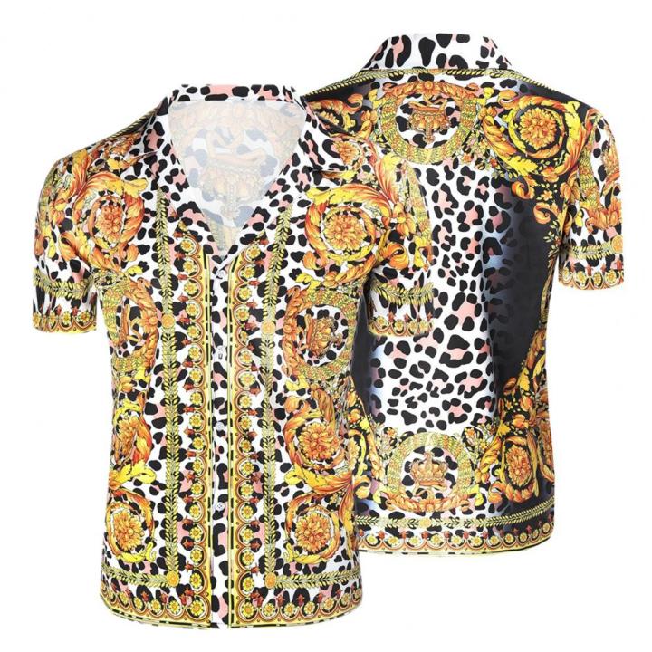 เสื้อผู้ชายลายเสือดาวคอปกเสื้อบางเสื้อไหมพรมสุดเก๋เสื้อฤดูร้อน22-23เสื้อผู้ชายเสื้อฤดูร้อนเสื้อผ้าประจำวันสั่งทำ
