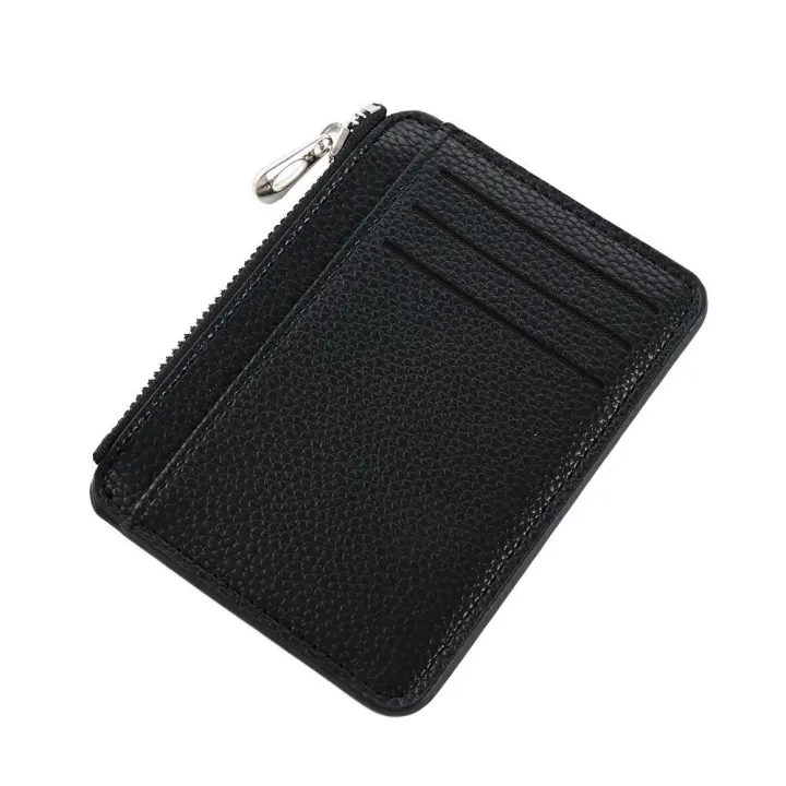 women-men-business-card-case-pu-leather-lychee-pattern-with-zipper-slim-wallets-bank-card-holder-coin-purse-money-clips