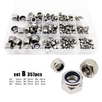 162/357pcs M2 to M12 DIN985 304 Stainless Steel Hexagon Nylon Insert Lock Nut Assortment Kit Hex Self Locking Nylock Locknut Set Nails Screws Fastener