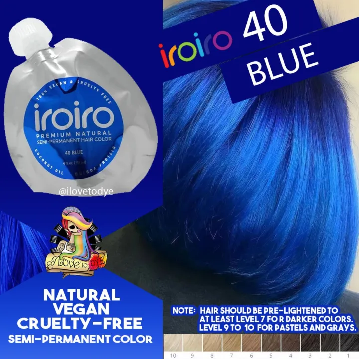 Iroiro 40 Blue Natural Vegan Cruelty-Free Semi-Permanent Hair Color ...