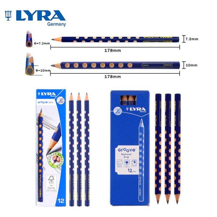 lyra-groove-slim-graphite-triangle-posture-correction-pencils-12pcs-kids-holding-pen-gesture-learning-writing-pencils-stationery