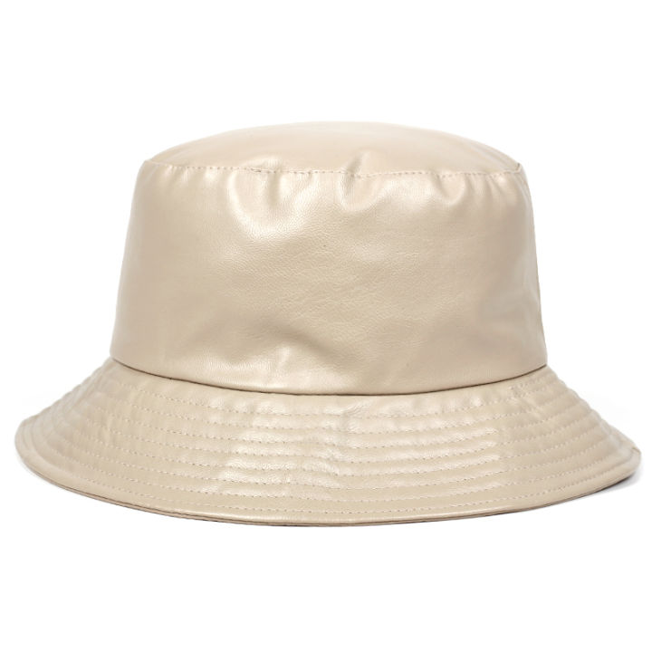 pu-leather-outdoor-waterproof-bucket-hat-unisex-flat-hip-hop-hats-solid-color-leisure-fishing-sun-cap-fisherman-caps-truck-driver-accessories