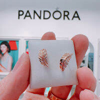 แพนดอร่าแสงขนนกบิน ต่างหูตุ้มหูกุหลาบทองสำหรับผู้หญิงของขวัญ Pandoraˉ Light Feather Flying Earrings Studs Rose Gold Womens Gift 282574C01