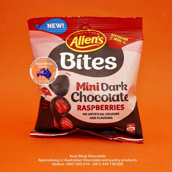 Allens bites mini dark chocolate coated raspberries 120g - gluten free - ảnh sản phẩm 1