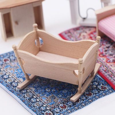 1Pcs DollHouse Miniature Wooden Furniture Shaker Cradle Baby Bed Model Toys Nursery Simulation Crib Dolls Home Deccor Accessory