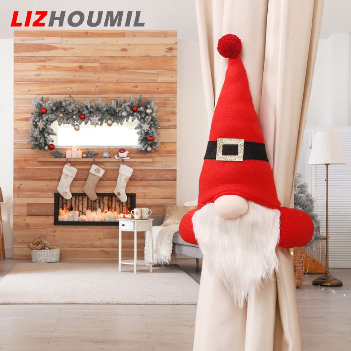 lizhoumil-ม่านหัวเข็มขัดรูปซานต้ามนุษย์หิมะกวางการ์ตูนน่ารักสำหรับตกแต่งบ้านสำนักงานห้องนอนสายรวบม่าน