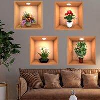 3/4Pcs Modern Simple Decoration Wall Sticker Potted Plant Illustration Decorative PVC Frosted Stickers Living Room Wall Decor Wall Stickers  Decals