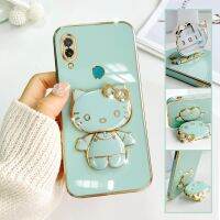 For Xiaomi Redmi 7 Mobile Phone Case Fashion Temperament Plating TPU Advanced Rotary Stand Makeup Mirror Hello Kitty Folding Mirror Stand Net Red New Couple Gift Soft Touch Anti slip Anti fall Protective Case