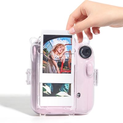 เคสป้องกันกล้องพร้อมสายรัดป้องกันกล้องถ่ายภาพโปร่งใสดีไซน์แฟชั่นสำหรับ Fujifilm Instax Mini 12สำหรับกล้องจิ๋ว