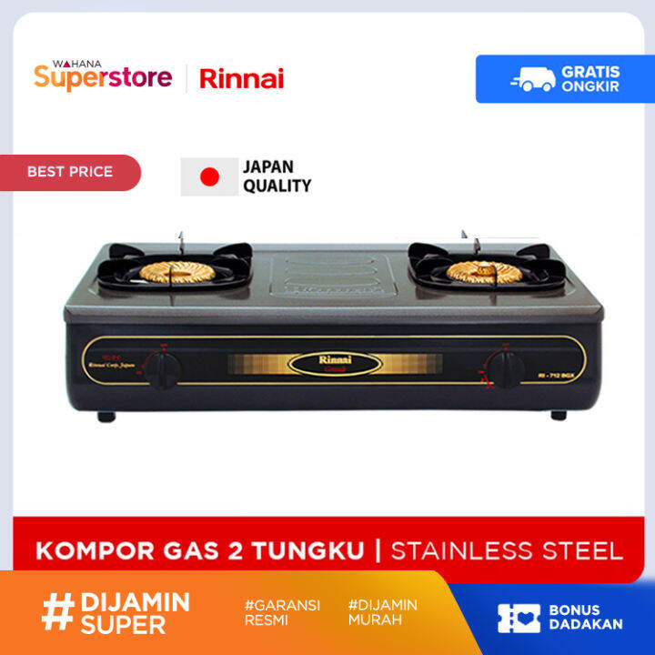 Rinnai Kompor Gas Stove Teflon 2 Tungku - RI712BGX | RI-712BGX | RI-712 BGX  | Lazada Indonesia