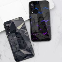 Tech Luxury Geometry Phone Case For Xiaomi 12 11T 10 9 Redmi Note 11 10 10S Pro Redmi 9 9A 8 Black PC Glass Phone Cover