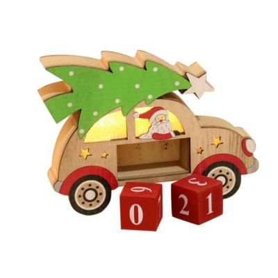 Christmas Advent Calendar Wooden Light Up LED Vehicle Design With Painted Blocks Holiday Home Ornament Decor Kids Gifts
