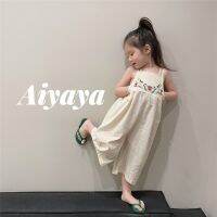 Aiyaya ชุดจั้มสูทเด็กผู้หญิง จั๊มสูทแขนกุดปักลายไทย หลวมและสบาย（306）