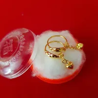 Gold earrings, earrings, round hoop earrings, heart cut, plated with gold scrap Glass coating Yaowarat gold scrap, 100% gold plated, craft from Yaowarat technician Free gold cartridge