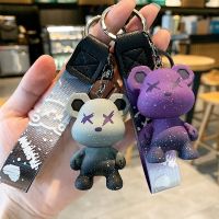 Cute Bear Keychain Resin Charm Tie The Bear Cartoon Fashion Animal Doll Bag Pendant Car Key Rings For Girl Gifts