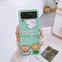 เคสโทรศัพท์กระต่ายน่ารักสำหรับ Samsung Galaxy Z Flip 3 Zflip 4ที่ครอบบานพับดอกไม้สวย