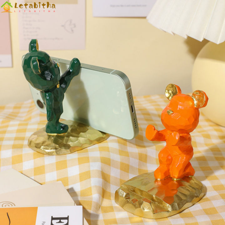 letabitha-ขาตั้งโทรศัพท์ที่จับโทรศัพท์มือถือรูปหมีน่ารัก-เครื่องประดับเรซินทำมือตกแต่งเดสก์ท็อปที่เรียบง่ายทันสมัย