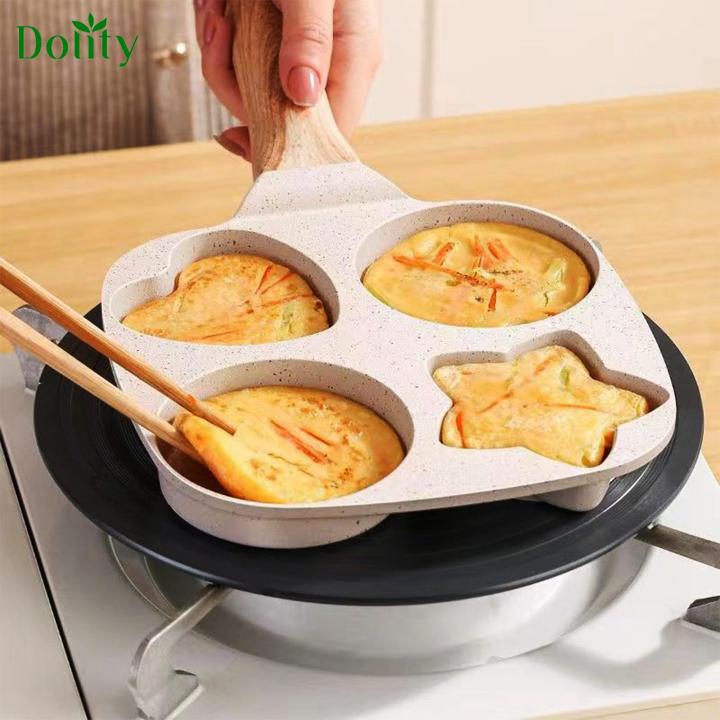 1pc, 4 Holes Frying Pan, Non-Stick Cast Iron Skillet, Egg Fry Pan