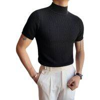 Spring Mens Self-cultivation Half-high Collar Casual T-shirt Mid-collar Solid Color Short-sleeved Sweater Bottoming Shirt