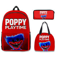 Poppy Play Time กระเป๋าเป้สะพายหลังถุงอาหารกลางวันกรณีดินสออุปกรณ์ต่อพ่วงกระเป๋านักเรียนกระเป๋านักเรียนประถมชุดสามชิ้น