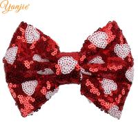 202110pcslot 2021 Classical Valentines Embroidery Heart 5" Sequins Hair Bow Barrette Women DIY Hair Accessories Festival Headwear