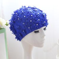 Women Swimming Caps Ladies Double Layer als Flowers Long Hair Swimming Cap Hand Sewn Three-dimensional Hats