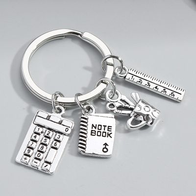 Study Keychain Calculator Note Book Ruler Pen Holder Key Ring Student Key Chains For Teachers Day Gifts DIY Handmade Jewelry Key Chains