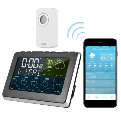 Fansline- Tuya WiFi สมาร์ทจอแอลซีดีสถานีอากาศ APP ควบคุมดิจิตอลในร่มกลางแจ้งอุณหภูมิความชื้นตรวจสอบ Thermohygrometer, 5วันพยากรณ์อากาศ,3นาฬิกาปลุกพร้อมเลื่อน,โทรศัพท์ชาร์จ USB,สนับสนุน3ช่อง