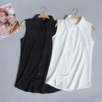 เสื้อเบลาส์ผู้หญิงสไตล์ใหม่2023เสื้อสตรีฤดูร้อนเสื้อแขนกุดสีขาวเสื้อเชิ้ตเสื้อชีฟอง