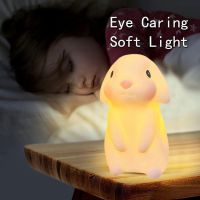 ۩ Cute Rabbit Silicone Night Lamp Bedroom Bedside Lamp Cartoon LED Lamp Indoor Light For Room Decoration New Year Gift