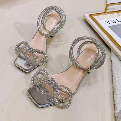 Rimocy Women Sexy Stiletto High Heels Crystal Sandals Fashion Rhinestone Bowknot Party Shoes Woman Summer Ankle Strap Sandalias