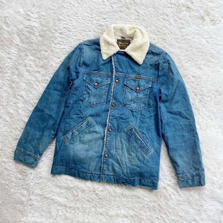 Wrangler Vintage Coat Duffer Trucker Lined Sherpa Jacket Boa Denim