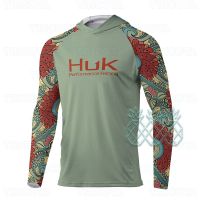 【YF】 HUK Fishing Apparel Mens Long Sleeve T-Shirts UV Sun Protection Breathable Anti Mosquito Hooded Angling Clothing Tops