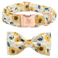 【HOT】№♧ little tail Print Dog Collar with Bow Adjustable Soft tie Collars leash