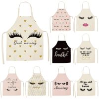 1Pcs Eyelash Printed Cleaning Art Aprons Sleeveless Home Cooking Kitchen Apron Cook Wear Cotton Linen Adult Bibs 53*65cm WQL0134 Aprons