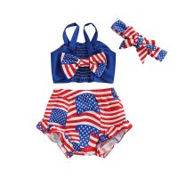 Independence Day Infant Baby Girls 4th of July Outfits, Sleeveless Bow Front Tank Tops + Shorts + Headband 3Pcs Set  by Hs2023