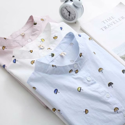 Cotton 100 Printed Women Shirts Summer New 2021 Casual All Match Preppy Style Female Outwear Tops