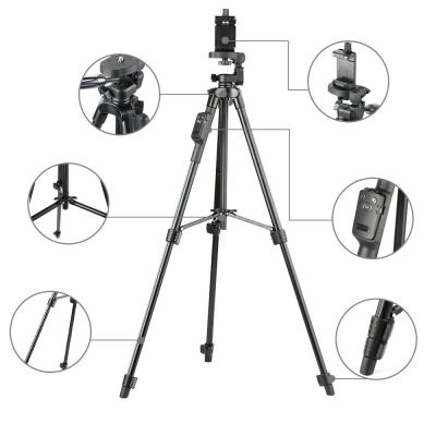 YUNTENG 5208 Aluminum Tripod with 3-Way Head &amp; Bluetooth Remote + Clip for Camera Phone