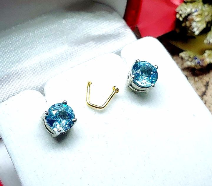 ต่างหูพลอยแท้-พลอยบลูโทแพส-blue-topaz-เรือนเงินแท้-925