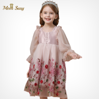 Baby Girl Princess Dress Embroidery Flower Mesh Long SleeveToddler Teen Girl Tulle Vestido Party Wedding Pageant Baby Clothes