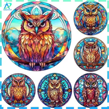 5D DIY Full Round Drill Diamond Painting Stained Glass Owl Kit Home Decor