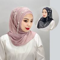 【YF】 Floral Tassel Hijab Abaya Beaded Leaves Texture Womens Scarf Muslim Headband Instant Shawl Turkey